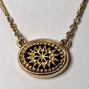 153 Vintage Avon Gold-Tone & Black Enamel Starburst  Oval Pendant Necklace